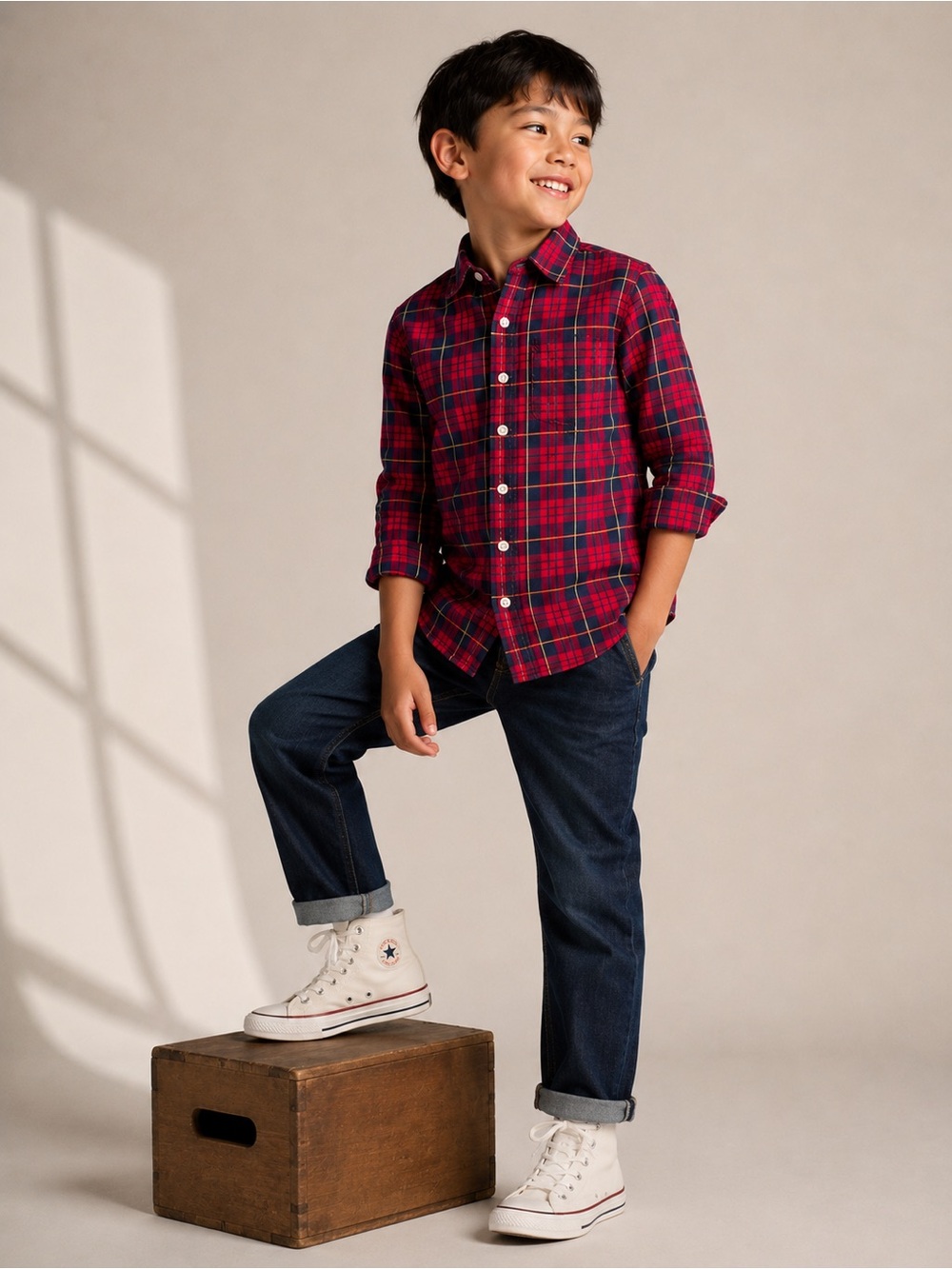 OshKosh B’gosh Plaid Button-Up Shirt Size 10 Red Navy